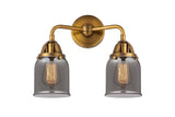 288-2W-BB-G53 2-Light 13" Brushed Brass Bath Vanity Light - Plated Smoke Small Bell Glass - LED Bulb - Dimmensions: 13 x 6.75 x 12.125 - Glass Up or Down: Yes