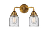 288-2W-BB-G54 2-Light 13" Brushed Brass Bath Vanity Light - Seedy Small Bell Glass - LED Bulb - Dimmensions: 13 x 6.75 x 12.125 - Glass Up or Down: Yes