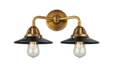 288-2W-BB-M6-BK 2-Light 16" Brushed Brass Bath Vanity Light - Matte Black Railroad Shade - LED Bulb - Dimmensions: 16 x 8.25 x 8.375 - Glass Up or Down: Yes