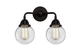 2-Light 14" Beacon Bath Vanity Light - Globe-Orb Clear Glass - Choice of Finish And Incandesent Or LED Bulbs