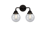 2-Light 14" Beacon Bath Vanity Light - Globe-Orb Seedy Glass - Choice of Finish And Incandesent Or LED Bulbs