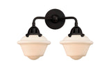 288-2W-BK-G531 2-Light 15.5" Matte Black Bath Vanity Light - Matte White Cased Small Oxford Glass - LED Bulb - Dimmensions: 15.5 x 8 x 12.125 - Glass Up or Down: Yes