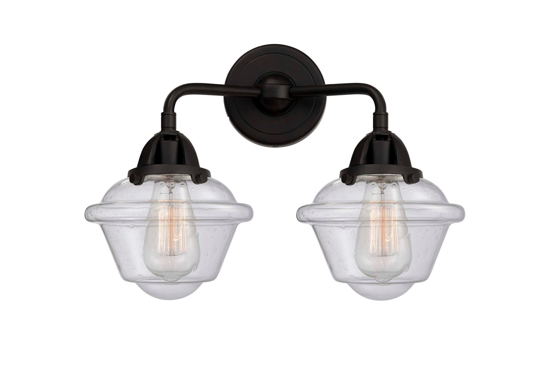 288-2W-BK-G534 2-Light 15.5" Matte Black Bath Vanity Light - Seedy Small Oxford Glass - LED Bulb - Dimmensions: 15.5 x 8 x 12.125 - Glass Up or Down: Yes