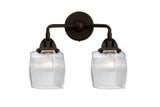 288-2W-OB-G302 2-Light 13.5" Oil Rubbed Bronze Bath Vanity Light - Thick Clear Halophane Colton Glass - LED Bulb - Dimmensions: 13.5 x 7 x 12.375 - Glass Up or Down: Yes