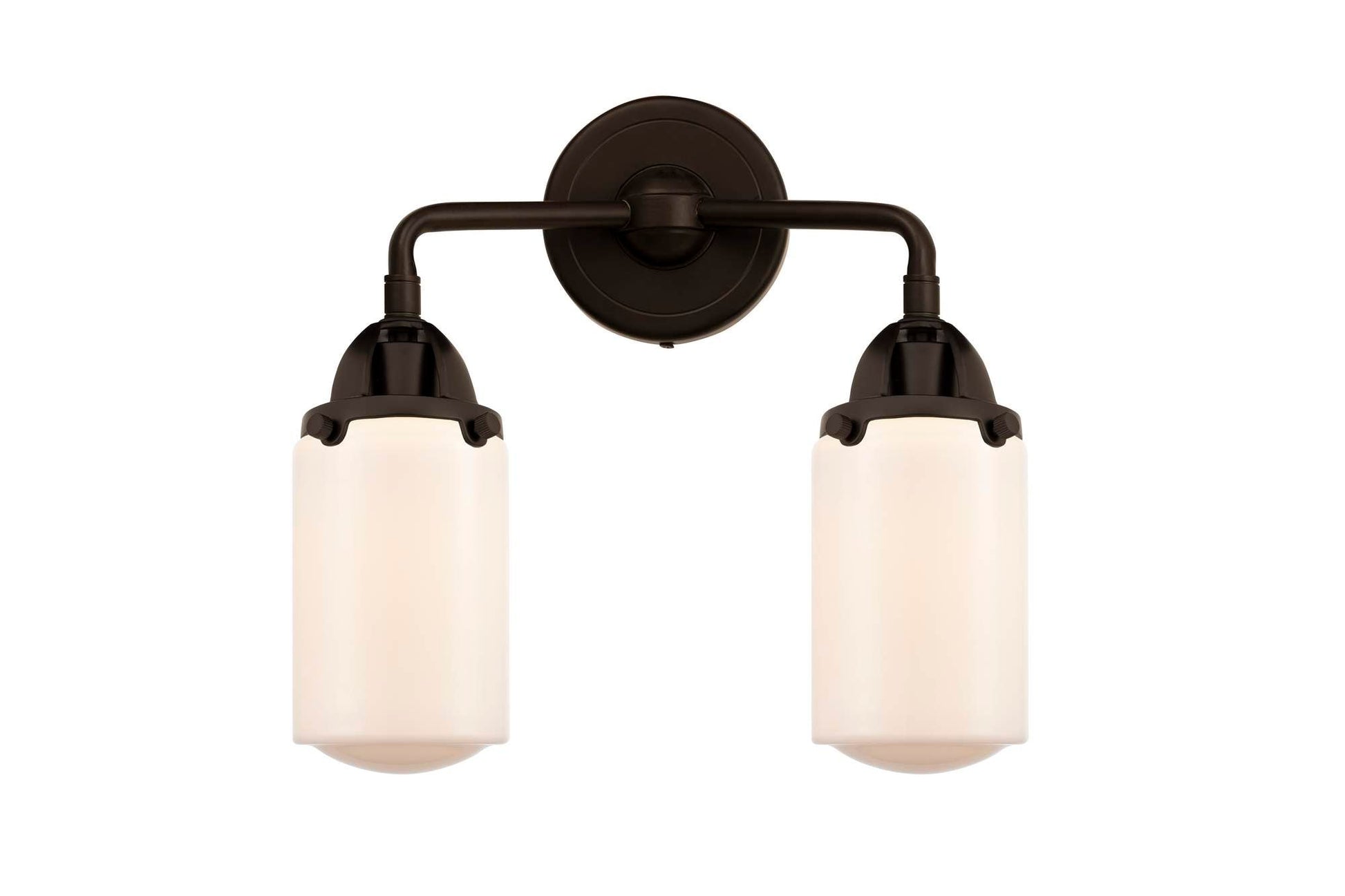 288-2W-OB-G311 2-Light 12.5" Oil Rubbed Bronze Bath Vanity Light - Matte White Cased Dover Glass - LED Bulb - Dimmensions: 12.5 x 6.5 x 12.875 - Glass Up or Down: Yes