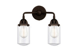 288-2W-OB-G312 2-Light 12.5" Oil Rubbed Bronze Bath Vanity Light - Clear Dover Glass - LED Bulb - Dimmensions: 12.5 x 6.5 x 12.875 - Glass Up or Down: Yes