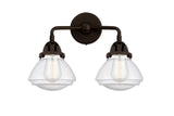 288-2W-OB-G324 2-Light 14.75" Oil Rubbed Bronze Bath Vanity Light - Seedy Olean Glass - LED Bulb - Dimmensions: 14.75 x 6.875 x 11.375 - Glass Up or Down: Yes
