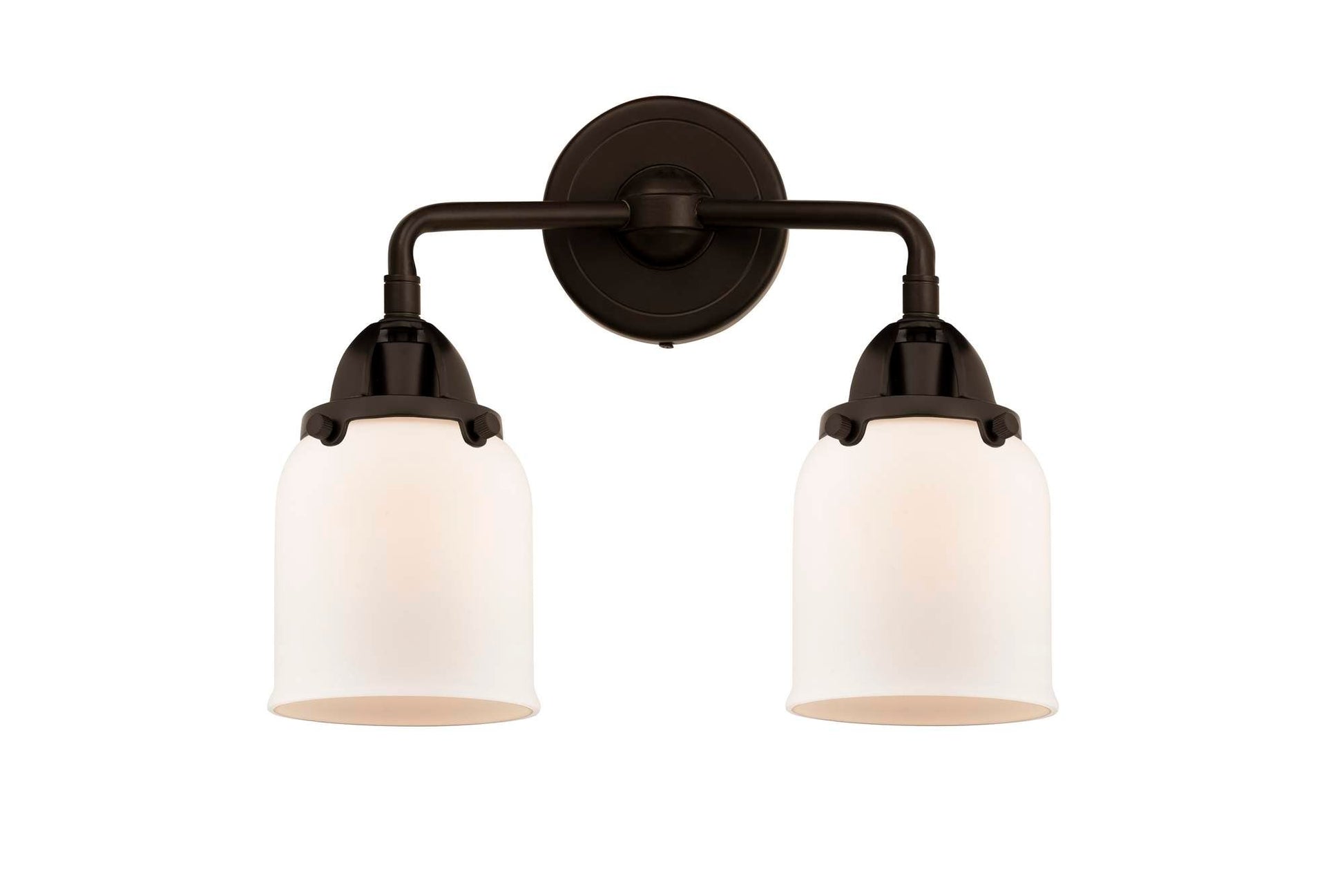 288-2W-OB-G51 2-Light 13" Oil Rubbed Bronze Bath Vanity Light - Matte White Cased Small Bell Glass - LED Bulb - Dimmensions: 13 x 6.75 x 12.125 - Glass Up or Down: Yes