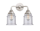 288-2W-PC-G184 2-Light 14" Polished Chrome Bath Vanity Light - Seedy Canton Glass - LED Bulb - Dimmensions: 14 x 7.25 x 13.625 - Glass Up or Down: Yes