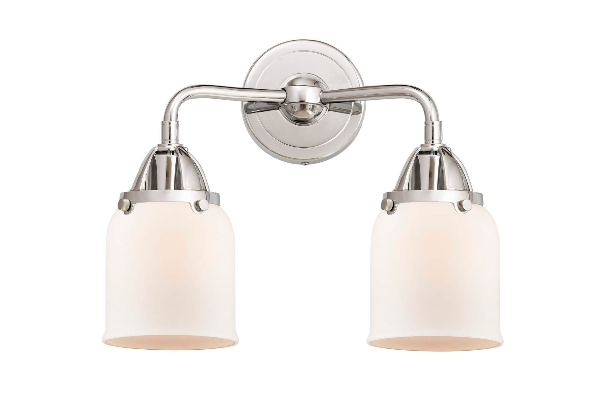 288-2W-PC-G51 2-Light 13" Polished Chrome Bath Vanity Light - Matte White Cased Small Bell Glass - LED Bulb - Dimmensions: 13 x 6.75 x 12.125 - Glass Up or Down: Yes
