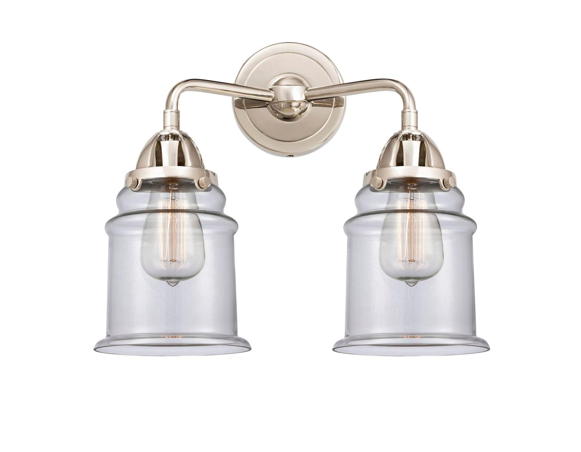 288-2W-PN-G182 2-Light 14" Polished Nickel Bath Vanity Light - Clear Canton Glass - LED Bulb - Dimmensions: 14 x 7.25 x 13.625 - Glass Up or Down: Yes