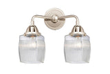 288-2W-PN-G302 2-Light 13.5" Polished Nickel Bath Vanity Light - Thick Clear Halophane Colton Glass - LED Bulb - Dimmensions: 13.5 x 7 x 12.375 - Glass Up or Down: Yes