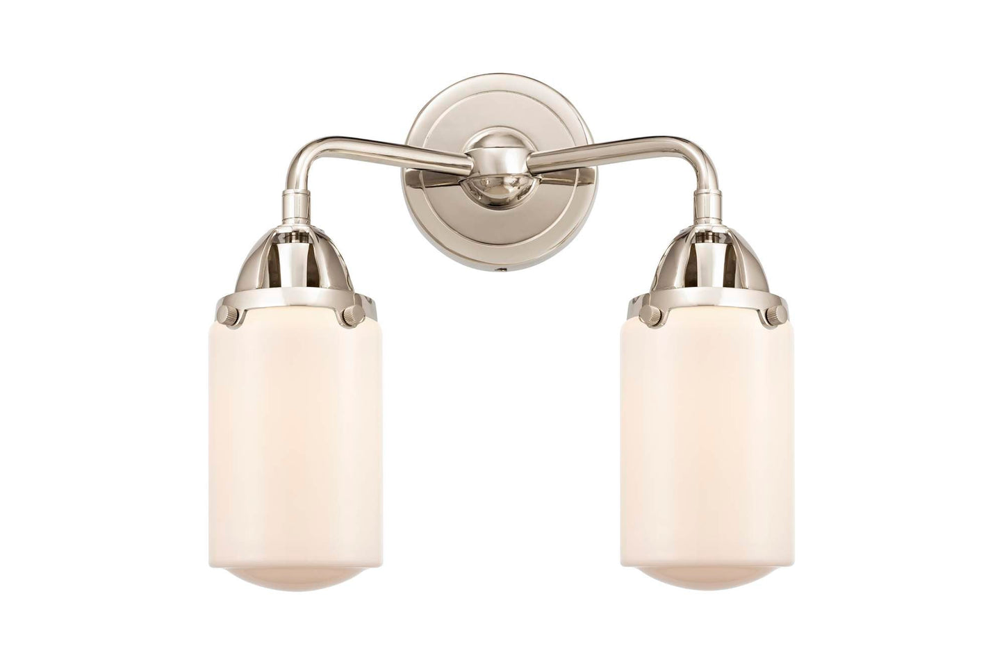 288-2W-PN-G311 2-Light 12.5" Polished Nickel Bath Vanity Light - Matte White Cased Dover Glass - LED Bulb - Dimmensions: 12.5 x 6.5 x 12.875 - Glass Up or Down: Yes