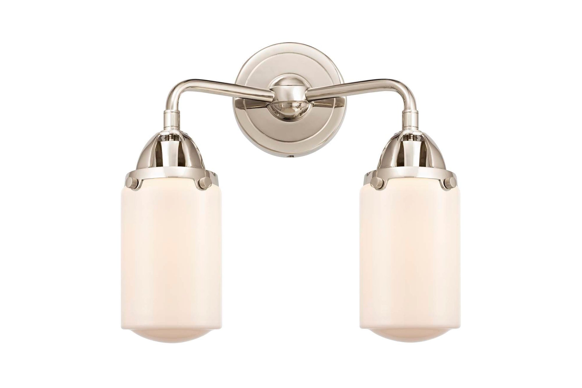 288-2W-PN-G311 2-Light 12.5" Polished Nickel Bath Vanity Light - Matte White Cased Dover Glass - LED Bulb - Dimmensions: 12.5 x 6.5 x 12.875 - Glass Up or Down: Yes