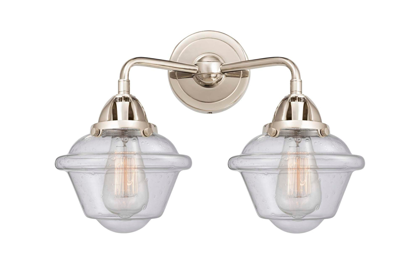 288-2W-PN-G534 2-Light 15.5" Polished Nickel Bath Vanity Light - Seedy Small Oxford Glass - LED Bulb - Dimmensions: 15.5 x 8 x 12.125 - Glass Up or Down: Yes