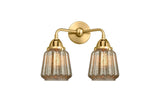 288-2W-SG-G146 2-Light 14" Satin Gold Bath Vanity Light - Mercury Plated Chatham Glass - LED Bulb - Dimmensions: 14 x 7.25 x 14.375 - Glass Up or Down: Yes