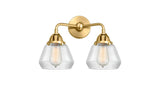288-2W-SG-G172 2-Light 14.75" Satin Gold Bath Vanity Light - Clear Fulton Glass - LED Bulb - Dimmensions: 14.75 x 7.625 x 11.625 - Glass Up or Down: Yes