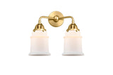288-2W-SG-G181 2-Light 14" Satin Gold Bath Vanity Light - Matte White Canton Glass - LED Bulb - Dimmensions: 14 x 7.25 x 13.625 - Glass Up or Down: Yes
