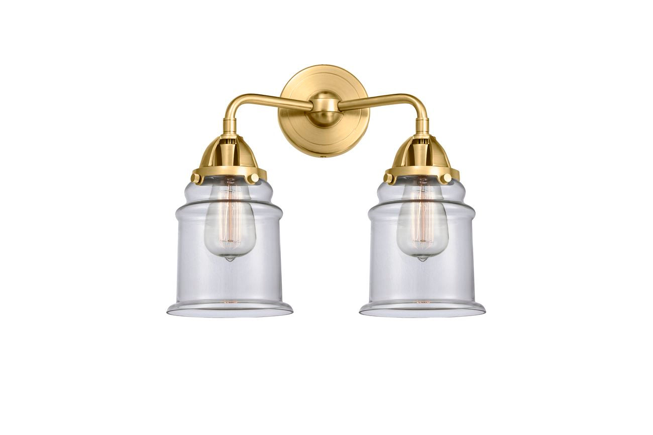 288-2W-SG-G182 2-Light 14" Satin Gold Bath Vanity Light - Clear Canton Glass - LED Bulb - Dimmensions: 14 x 7.25 x 13.625 - Glass Up or Down: Yes