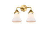 288-2W-SG-G191 2-Light 14" Satin Gold Bath Vanity Light - Matte White Bellmont Glass - LED Bulb - Dimmensions: 14 x 7.25 x 12.625 - Glass Up or Down: Yes