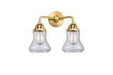 288-2W-SG-G192 2-Light 14" Satin Gold Bath Vanity Light - Clear Bellmont Glass - LED Bulb - Dimmensions: 14 x 7.25 x 12.625 - Glass Up or Down: Yes