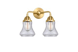 288-2W-SG-G194 2-Light 14" Satin Gold Bath Vanity Light - Seedy Bellmont Glass - LED Bulb - Dimmensions: 14 x 7.25 x 12.625 - Glass Up or Down: Yes
