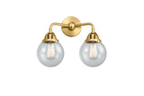 288-2W-SG-G204-6 2-Light 14" Satin Gold Bath Vanity Light - Seedy Beacon Glass - LED Bulb - Dimmensions: 14 x 7.25 x 12.125 - Glass Up or Down: Yes