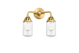 288-2W-SG-G312 2-Light 12.5" Satin Gold Bath Vanity Light - Clear Dover Glass - LED Bulb - Dimmensions: 12.5 x 6.5 x 12.875 - Glass Up or Down: Yes