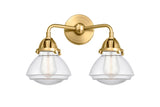 288-2W-SG-G322 2-Light 14.75" Satin Gold Bath Vanity Light - Clear Olean Glass - LED Bulb - Dimmensions: 14.75 x 6.875 x 11.375 - Glass Up or Down: Yes