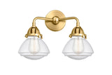 288-2W-SG-G324 2-Light 14.75" Satin Gold Bath Vanity Light - Seedy Olean Glass - LED Bulb - Dimmensions: 14.75 x 6.875 x 11.375 - Glass Up or Down: Yes