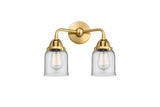 288-2W-SG-G52 2-Light 13" Satin Gold Bath Vanity Light - Clear Small Bell Glass - LED Bulb - Dimmensions: 13 x 6.75 x 12.125 - Glass Up or Down: Yes