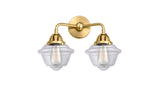 288-2W-SG-G532 2-Light 15.5" Satin Gold Bath Vanity Light - Clear Small Oxford Glass - LED Bulb - Dimmensions: 15.5 x 8 x 12.125 - Glass Up or Down: Yes