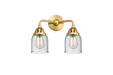 288-2W-SG-G54 2-Light 13" Satin Gold Bath Vanity Light - Seedy Small Bell Glass - LED Bulb - Dimmensions: 13 x 6.75 x 12.125 - Glass Up or Down: Yes