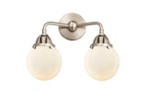 288-2W-SN-G201-6 2-Light 14" Brushed Satin Nickel Bath Vanity Light - Matte White Cased Beacon Glass - LED Bulb - Dimmensions: 14 x 7.25 x 12.125 - Glass Up or Down: Yes