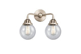 288-2W-SN-G204-6 2-Light 14" Brushed Satin Nickel Bath Vanity Light - Seedy Beacon Glass - LED Bulb - Dimmensions: 14 x 7.25 x 12.125 - Glass Up or Down: Yes