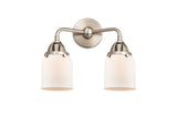 288-2W-SN-G51 2-Light 13" Brushed Satin Nickel Bath Vanity Light - Matte White Cased Small Bell Glass - LED Bulb - Dimmensions: 13 x 6.75 x 12.125 - Glass Up or Down: Yes