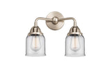 288-2W-SN-G52 2-Light 13" Brushed Satin Nickel Bath Vanity Light - Clear Small Bell Glass - LED Bulb - Dimmensions: 13 x 6.75 x 12.125 - Glass Up or Down: Yes