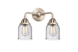 288-2W-SN-G54 2-Light 13" Brushed Satin Nickel Bath Vanity Light - Seedy Small Bell Glass - LED Bulb - Dimmensions: 13 x 6.75 x 12.125 - Glass Up or Down: Yes