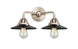 288-2W-SN-M6-BK 2-Light 16" Brushed Satin Nickel Bath Vanity Light - Matte Black Railroad Shade - LED Bulb - Dimmensions: 16 x 8.25 x 8.375 - Glass Up or Down: Yes