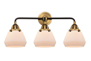3-Light 24.75" Black Antique Brass Bath Vanity Light - Matte White Cased Fulton Glass Shades - Choice of Finish And Incandesent Or LED Bulbs