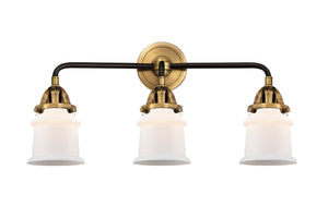 3-Light 23.25" Black Antique Brass Bath Vanity Light - Matte White Small Canton Glass Shades - Choice of Finish And Incandesent Or LED Bulbs