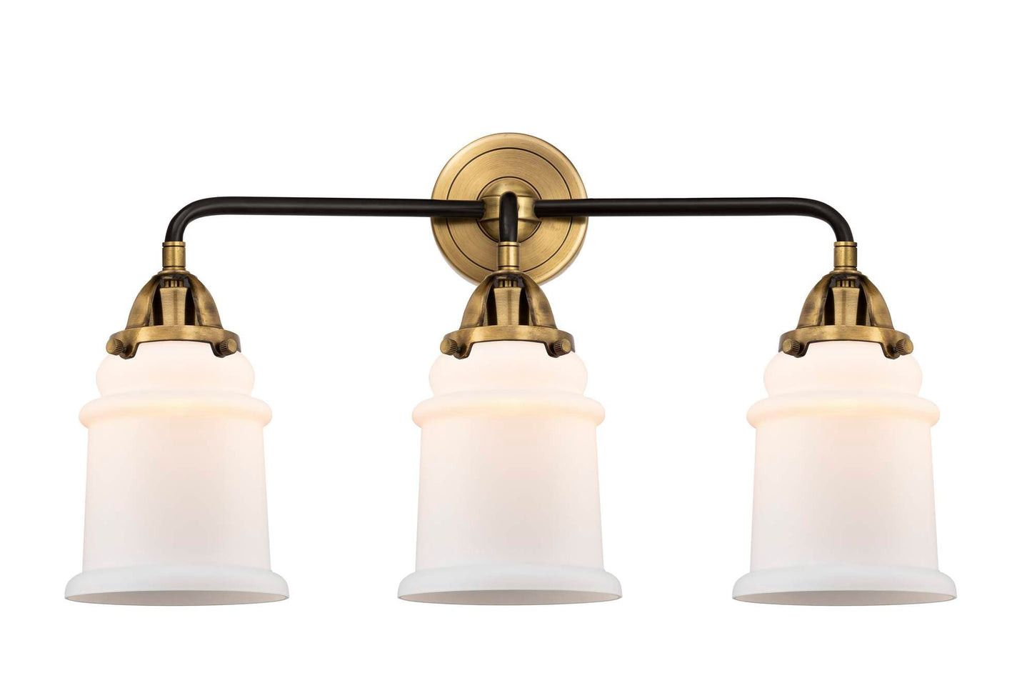 3-Light 24" Black Antique Brass Bath Vanity Light - Matte White Canton Glass Shades - Choice of Finish And Incandesent Or LED Bulbs