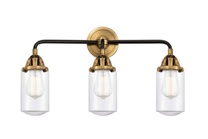3-Light 22.5" Black Antique Brass Bath Vanity Light - Clear Dover Glass Shade - LED Bulbs