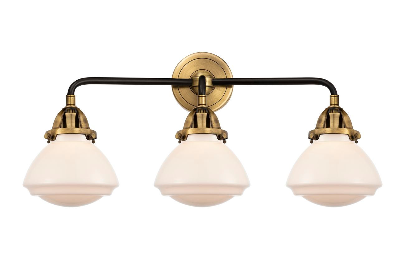 3-Light 24.75" Black Antique Brass Bath Vanity Light - Matte White Olean Glass - LED Bulb