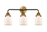 3-Light 23" Black Antique Brass Bath Vanity Light - Matte White Cased Small Bell Glass Shade - LED Bulbs