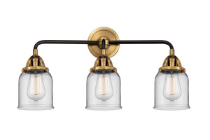 3-Light 23" Black Antique Brass Bath Vanity Light - Clear Small Bell Glass - LED Bulb