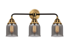 3-Light 23" Black Antique Brass Bath Vanity Light - Plated Smoke Small Bell Glass - LED Bulb