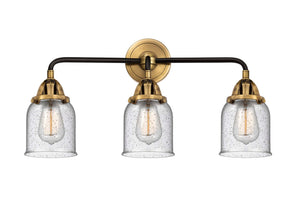3-Light 23" Black Antique Brass Bath Vanity Light - Seedy Small Bell Glass Shade - LED Bulbs