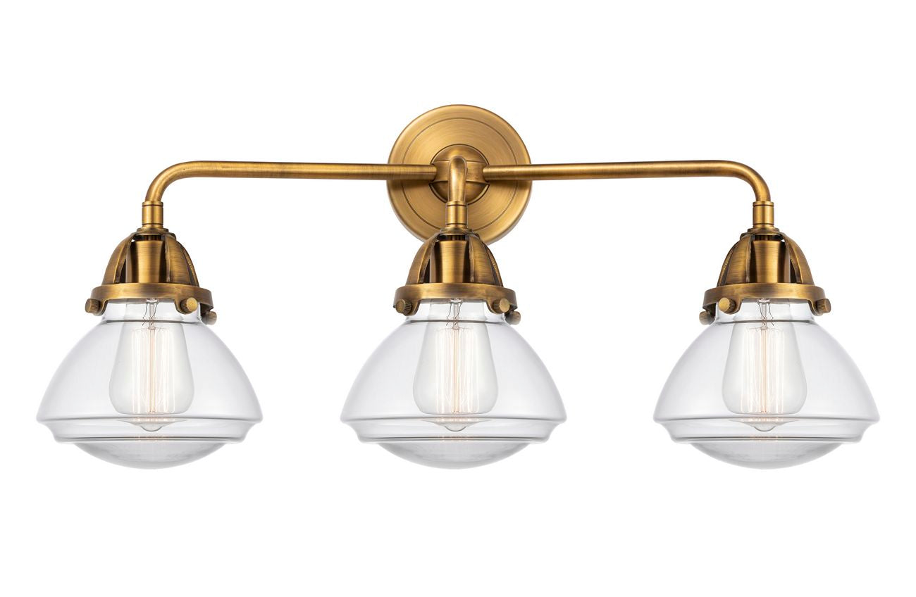 288-3W-BB-G322 3-Light 24.75" Brushed Brass Bath Vanity Light - Clear Olean Glass - LED Bulb - Dimmensions: 24.75 x 6.875 x 9.375 - Glass Up or Down: Yes