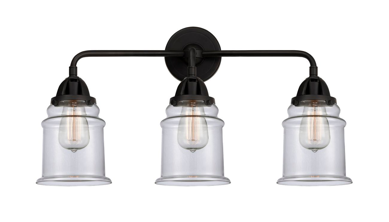 3-Light 24" Matte Black Bath Vanity Light - Clear Canton Glass - LED Bulbs Included